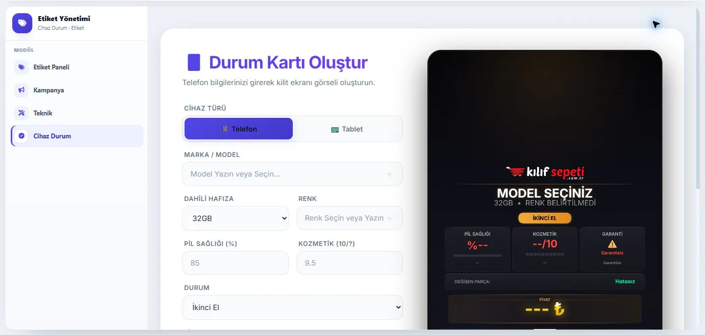 Device status-card builder with phone details and a live branded lock-screen preview.